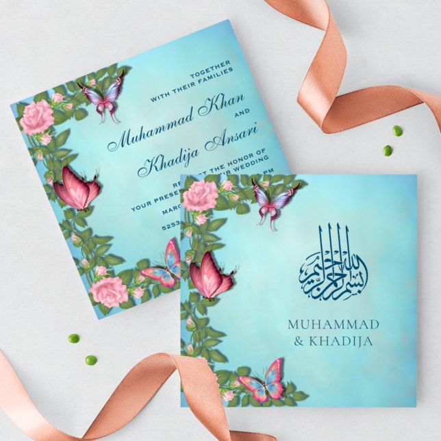 Invitación Elegantes mariposas florales Boda musulmana islámi (Subido por el creador)
