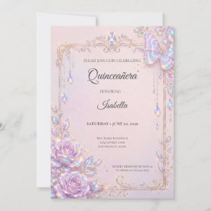 Invitación Elegantes Mariposas Iridescentes Quinceañera
