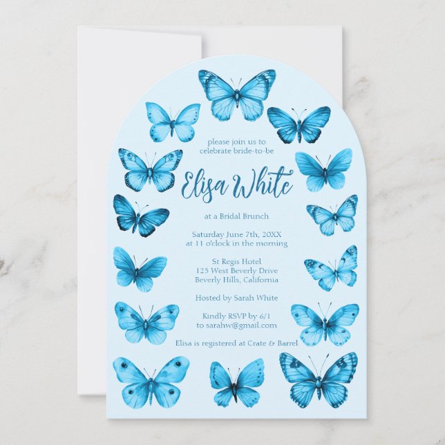 Invitación Elegantes mariposas PERSONALIZADO de ducha de novi (Anverso)