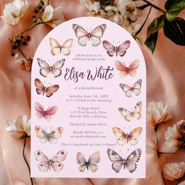 Invitación Elegantes mariposas PERSONALIZADO de ducha de novi (Elegant Butterflies Bridal Shower CUSTOM Arch Invitation
)