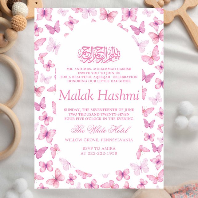Invitación Elegantes mariposas rosas Aqiqa Aqeeqah (Subido por el creador)