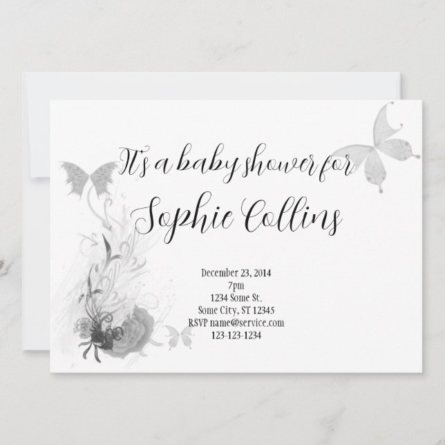 Invitación Elegantes mariposas Rosas Babyducha (Anverso)