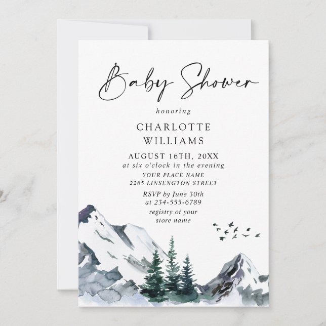Invitación Elegantes montañas acuáticas NEUTRAL Baby Shower  (Anverso)
