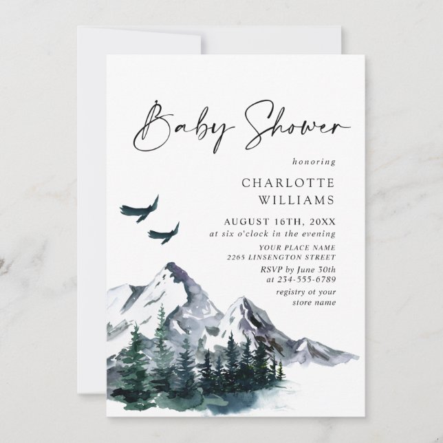 Invitación Elegantes montañas acuáticas NEUTRAL Baby Shower (Anverso)