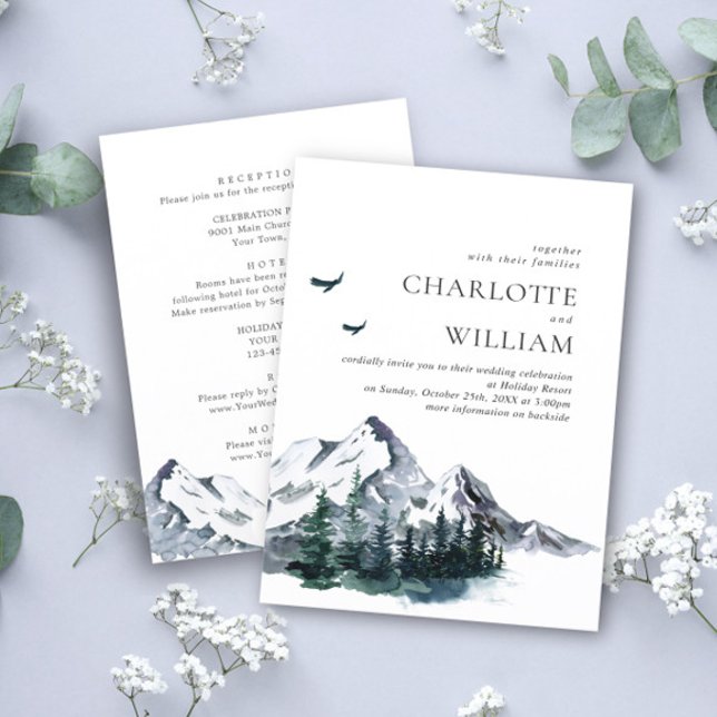 Invitación Elegantes montañas Bodas forestales todo en uno (Subido por el creador)