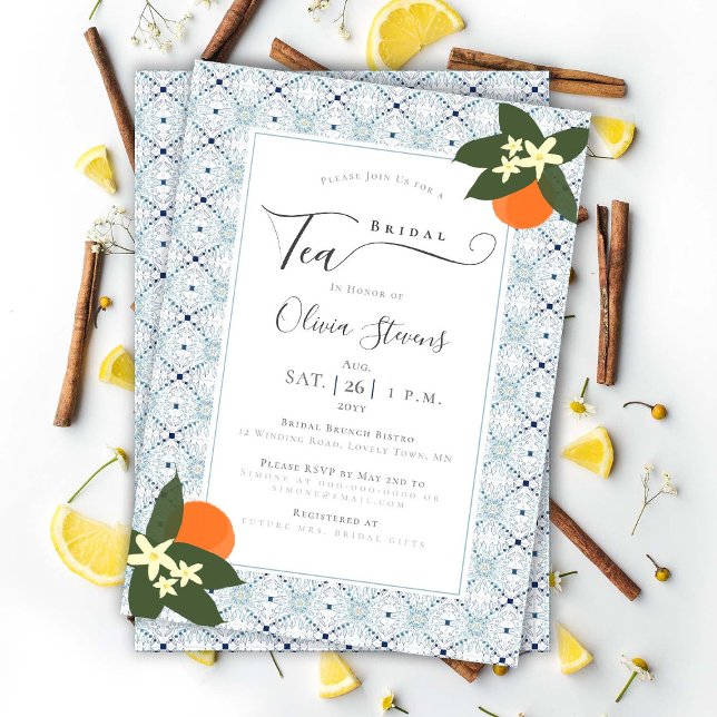 Invitación Elegantes Naranjas de té nupcial Ducha de azulejos (Subido por el creador)