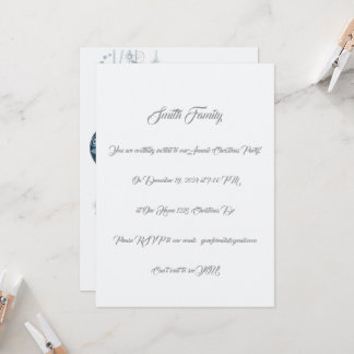 Invitación Elegantes Navidades azules y plateados entretenien