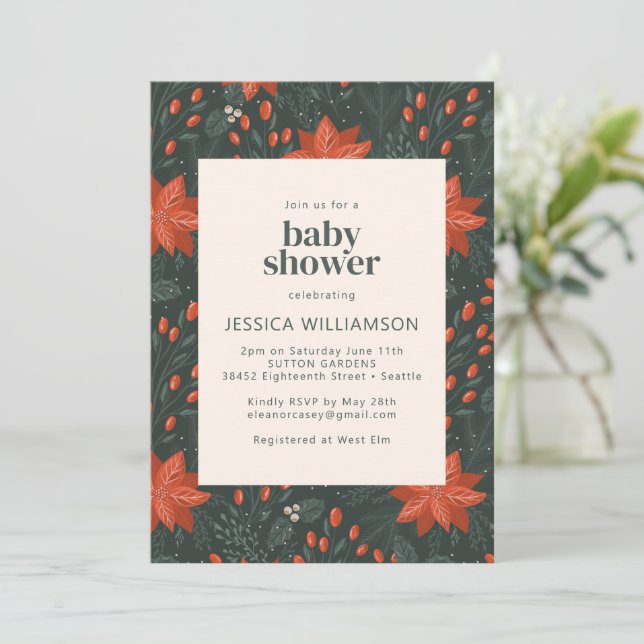 Invitación Elegantes Navidades Baby Shower verde botánico (Anverso de pie)