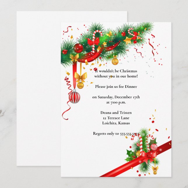 Invitación Elegantes Navidades blancos Fiesta de diseño (Anverso / Reverso)