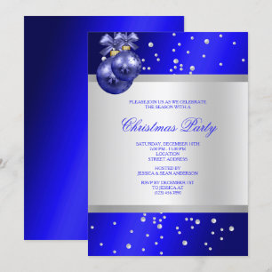 Invitación Elegantes Navidades Blue Baubles & Pearls