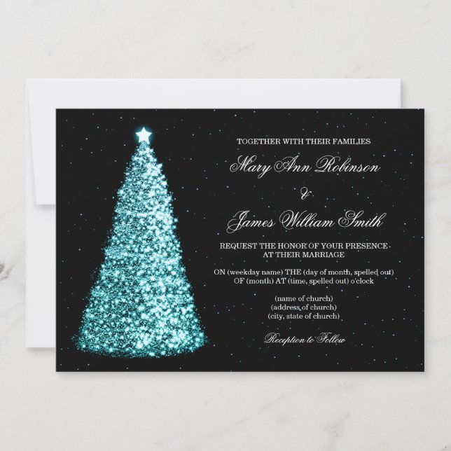 Invitación Elegantes Navidades Boda Arbol de espárragos Turqu (Anverso)