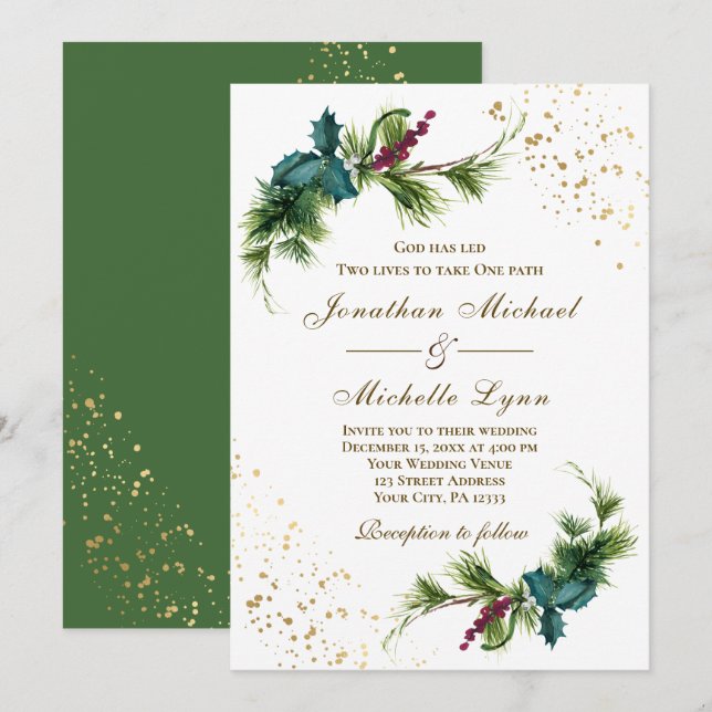 Invitación Elegantes Navidades Boda cristiano Evergreen (Anverso / Reverso)