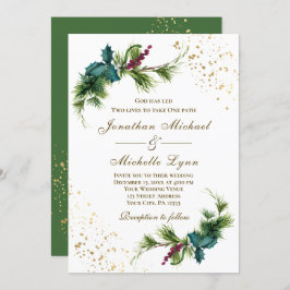 Invitación Elegantes Navidades Boda cristiano Evergreen