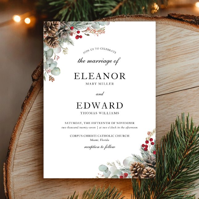 Invitación Elegantes Navidades Boda de acuarela de invierno (Subido por el creador)