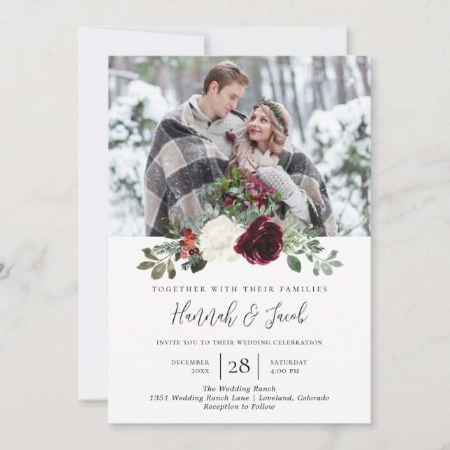 Invitación Elegantes Navidades Boda de fotografía de invierno (Anverso)