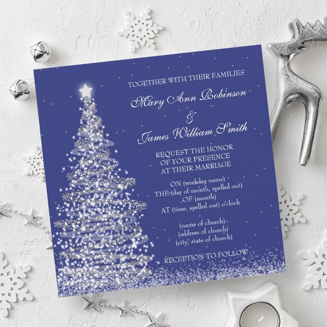 Invitación Elegantes Navidades Boda de la Marina Plata (Elegant Christmas Wedding Silver Navy Invitation)
