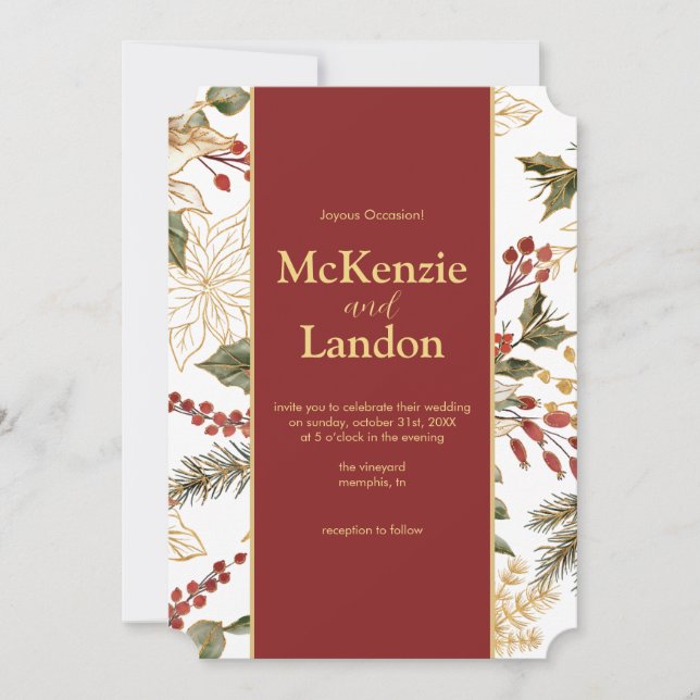 Invitación Elegantes Navidades Boda Floral de Poinsettia (Anverso)