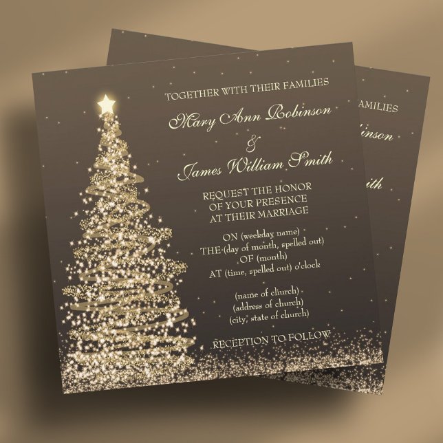 Invitación Elegantes Navidades Boda Gold Brown (Elegant Christmas Wedding Gold Brown Invitation)