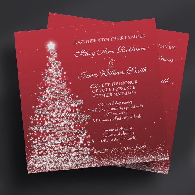 Invitación Elegantes Navidades Boda Red Silver (Elegant Christmas Wedding Red Silver Invitation)