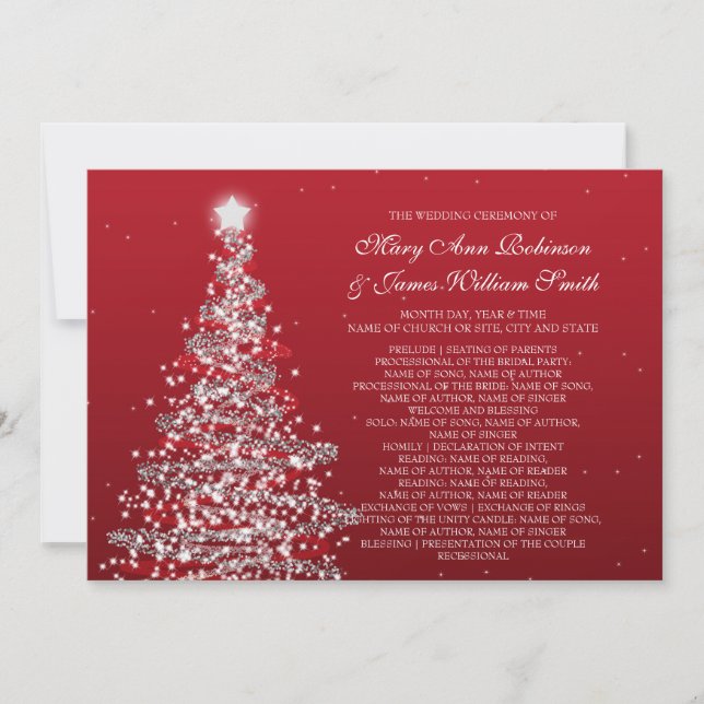 Invitación Elegantes Navidades Boda Red Silver (Anverso)