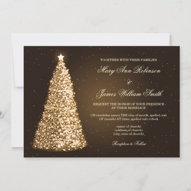 Invitación Elegantes Navidades Boda Sparkle Gold (Anverso)