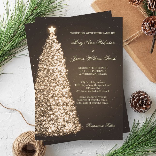 Invitación Elegantes Navidades Boda Sparkle Gold (Elegant Christmas Wedding Sparkle Gold Invitation)