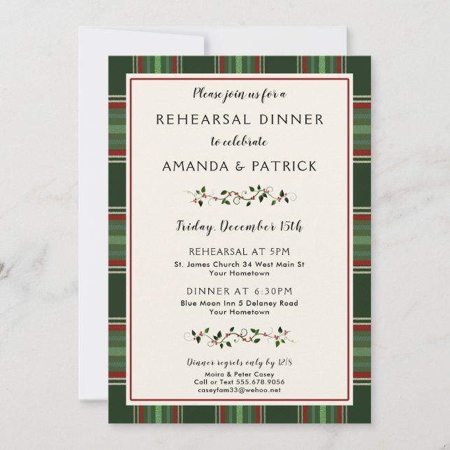 Invitación Elegantes Navidades Bodas de vacaciones Cena de en (Anverso)