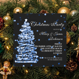 Invitación Elegantes Navidades Bokeh Tree Holiday Party Blue