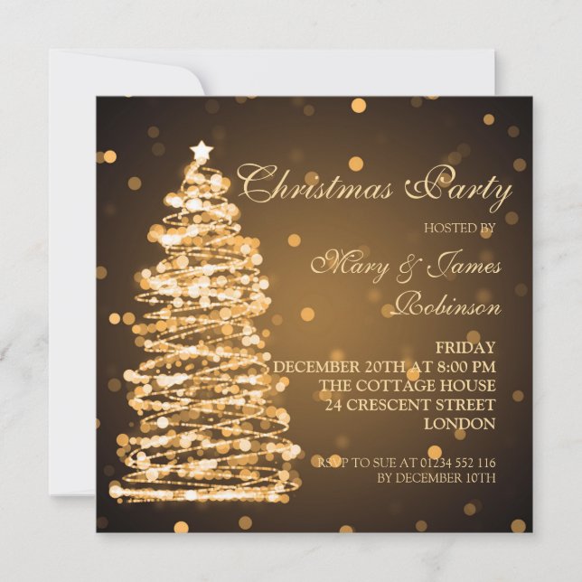 Invitación Elegantes Navidades Bokeh Tree Holiday Party Gold (Anverso)