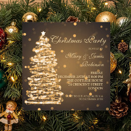 Invitación Elegantes Navidades Bokeh Tree Holiday Party Gold