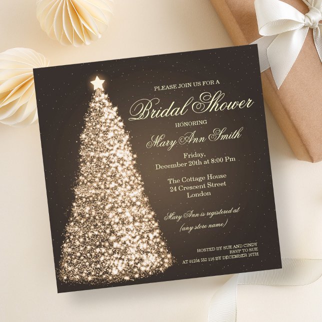 Invitación Elegantes Navidades Bridal Shower Gold (Elegant Christmas Bridal Shower Gold Invitation)