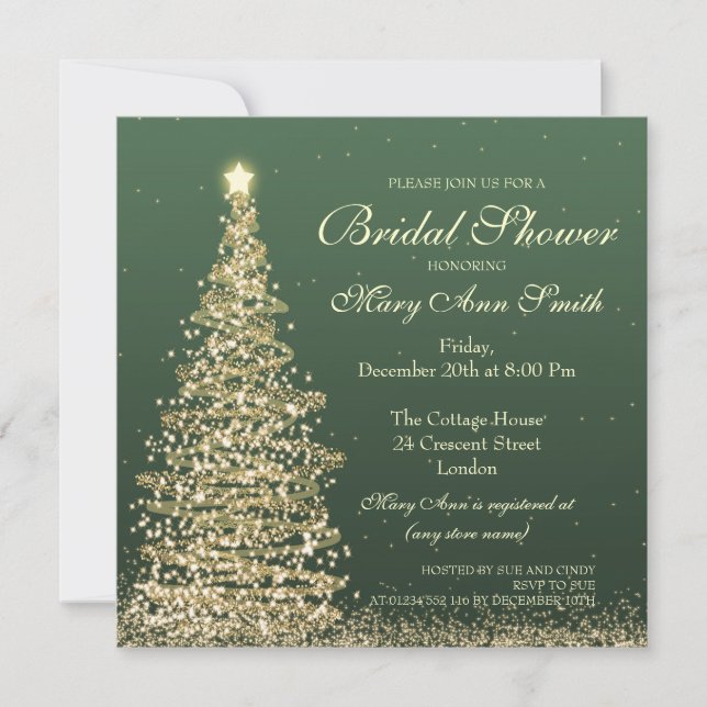 Invitación Elegantes Navidades Bridal Shower Green Gold (Anverso)