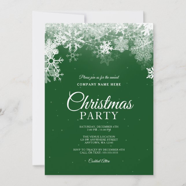 Invitación Elegantes Navidades corporativos de copos de nieve (Anverso)