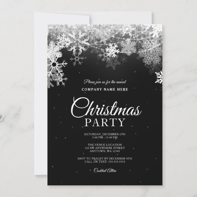 Invitación Elegantes Navidades corporativos de copos de nieve (Anverso)