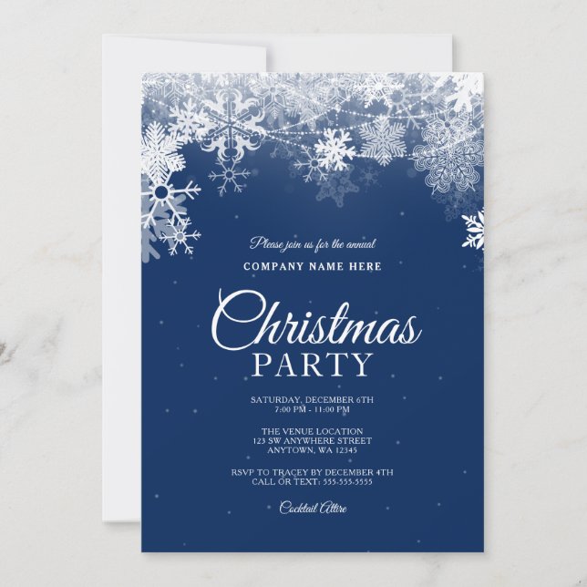 Invitación Elegantes Navidades corporativos de copos de nieve (Anverso)