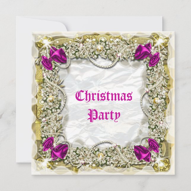 Invitación Elegantes Navidades cortan la nieve rosa blanco (Anverso)