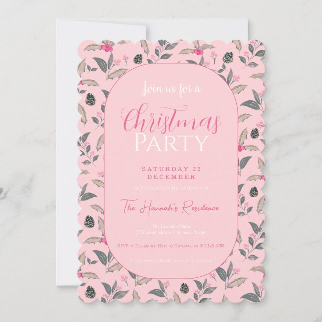 Invitación Elegantes Navidades de acuarela floral de invierno (Anverso)
