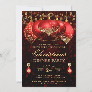 Invitación Elegantes Navidades de Baubles Rojos y Oro Fiesta 