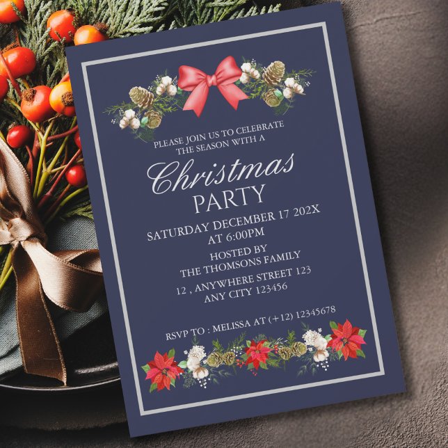 Invitación Elegantes Navidades de Berries florales de los bla (Subido por el creador)