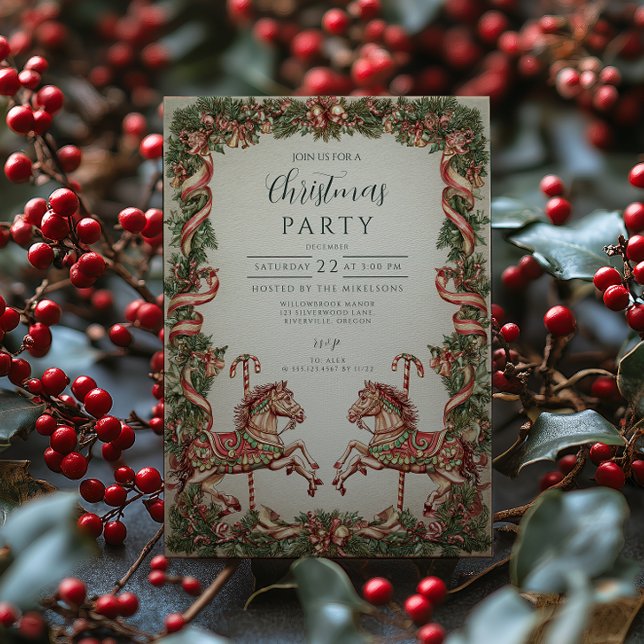 Invitación Elegantes Navidades de caballos de Rocas Vintage (Subido por el creador)