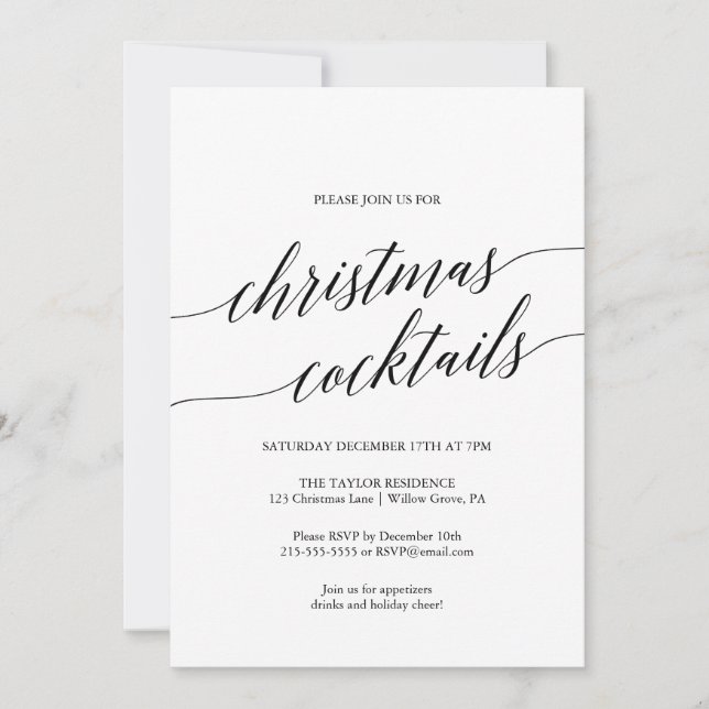 Invitación Elegantes Navidades de caligrafía negra Fiesta de  (Anverso)