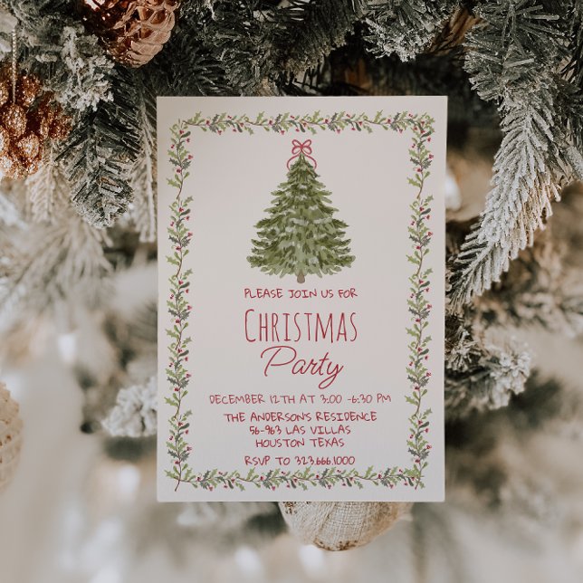 Invitación Elegantes Navidades de color de agua Holly FrameTr (Subido por el creador)