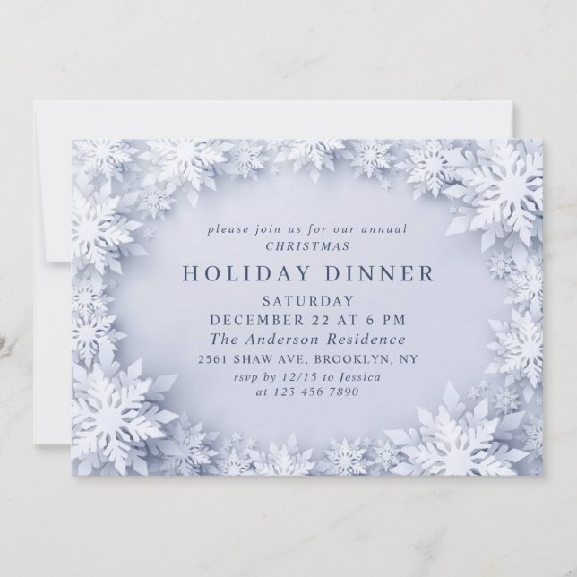 Invitación Elegantes Navidades de copas de nieve cena de vaca (Anverso)
