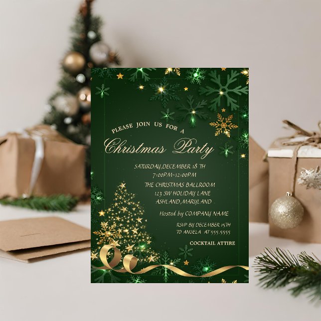 Invitación Elegantes Navidades de copas de nieve verde del ár (Subido por el creador)
