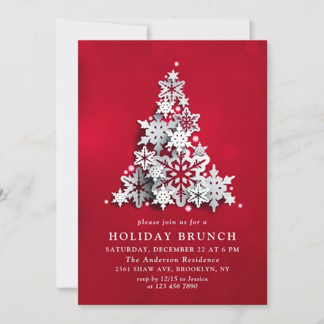Invitación Elegantes Navidades de copos de nieve BRUNCH (Anverso)