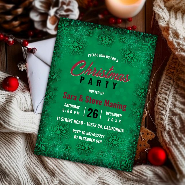 Invitación Elegantes Navidades de copos de nieve purpurina tu (Subido por el creador)