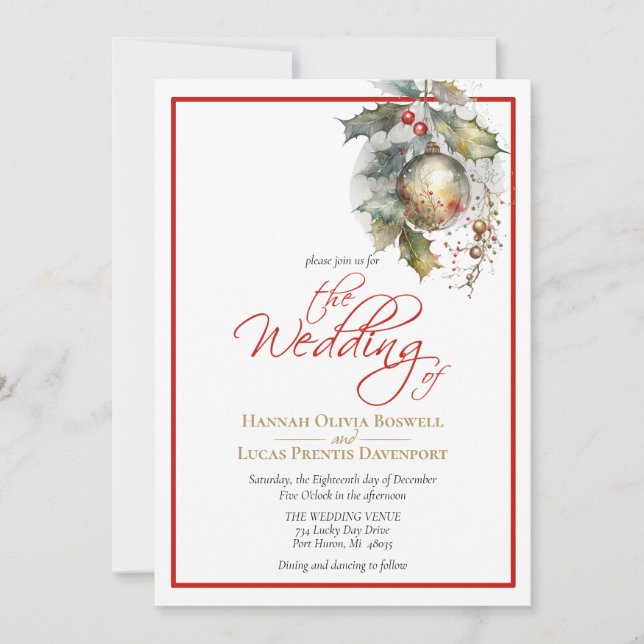 Invitación Elegantes Navidades de diciembre Boda Red Gold (Anverso)