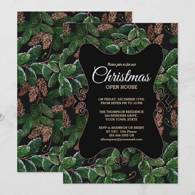 Invitación Elegantes Navidades de Evergreen en la Casa Abiert (Anverso / Reverso)