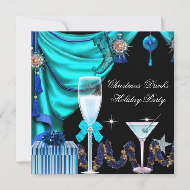 Invitación Elegantes Navidades de fiesta navideña Bebidas azu (Anverso)