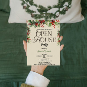 Invitación Elegantes Navidades de Floral Xmas Holly Open Hous
